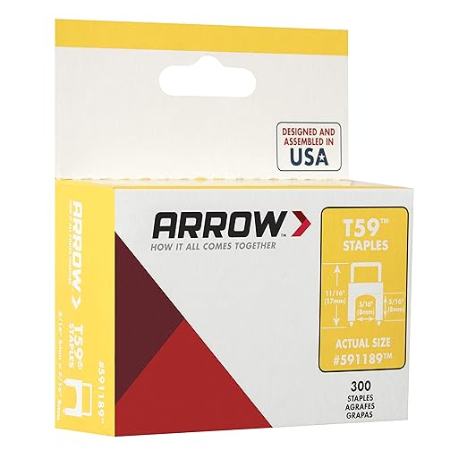 Arrow 591189 Genuine T59 Steel 5/16-Inch by 5/16 Crown Width Insulated Staples for Cable and Wiring, Clear, 300 Count