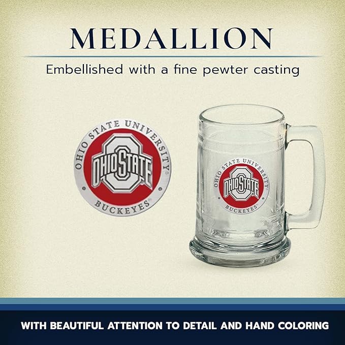 Heritage Pewter Ohio State Beer Stein Glass | 15 Ounce German-Style Beer Glass | Intricately Crafted Metal Pewter Alma Mater Inlay