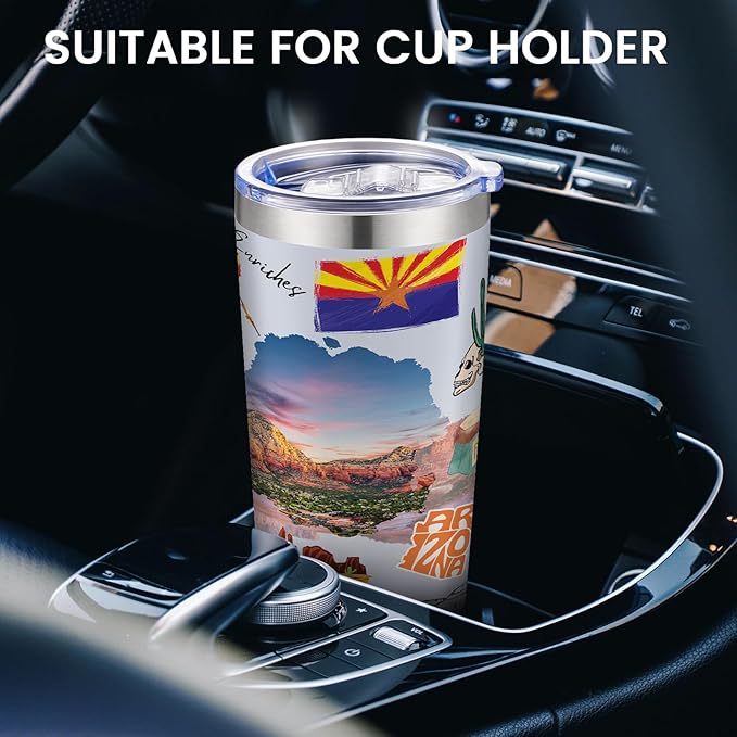 20oz Insulated Tumbler Arizona State Coffee Mug, United States Map Travel Mug Landmark, Birthday Gifts Cute Custom Tumbler Cups with Lid and Straw Mothers Day Gifts