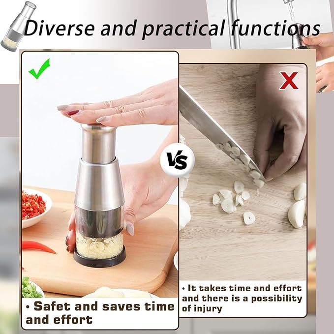 Manual Pressed Chopper, 2025 Upgraded Compact Mini Dicer Food,Functional Manual Garlic, Stainless Steel Hand Food for Mincing Garlic Press Stainless Steel