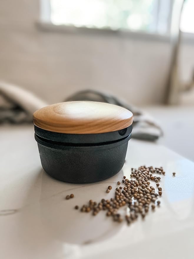 Zassenhaus Cast Iron Spice Grinder Set with Beech Wood Lid, Spice Mill, Herb and Seed Grinder, Black, XL, 5.4" Diameter