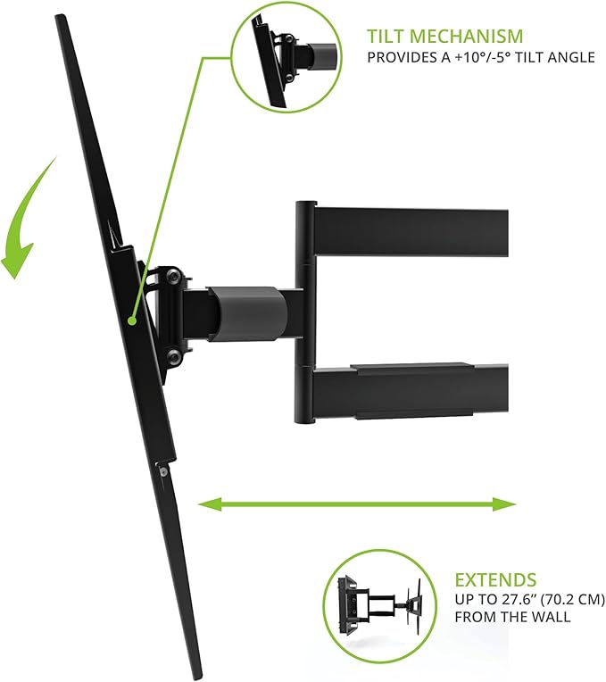 Kanto R500 Recessed In-Wall Full Motion Articulating TV Mount for 46-inch to 80-inch TVs | Ultra Low Profile | Swivel and Tilt Capable | Cable Management for Clean Setup