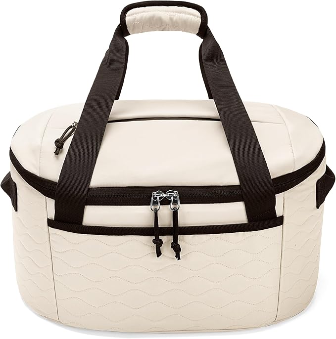 LUXJA Oval Slow Cooker Carrying Bag Compatible with Crock Pot 6-8 Quart, Insulated Slow Cooker Travel Bag with Lid Fasten Straps, Beige