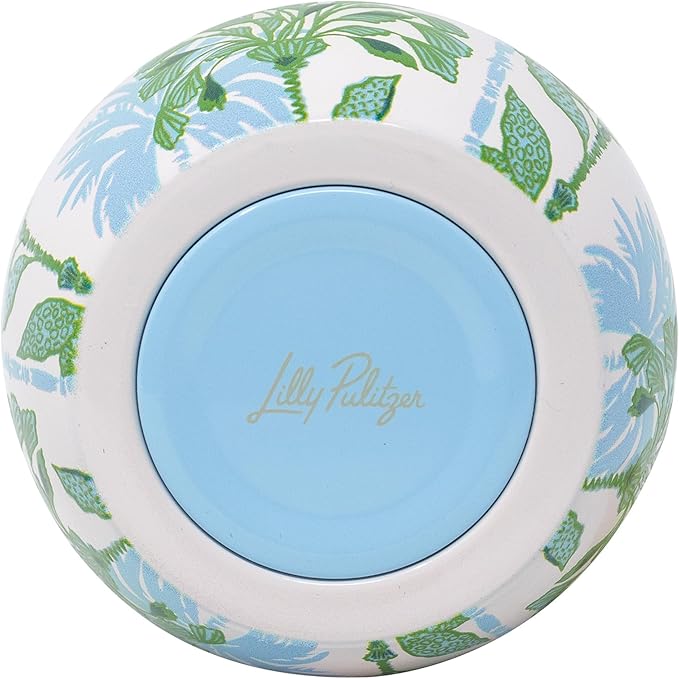 Lilly Pulitzer 12 Oz Insulated Tumbler with Lid, Yellow/Green Stainless Steel Travel Wine Glass, Double Wall Metal Cup (Swayin in the Breeze)