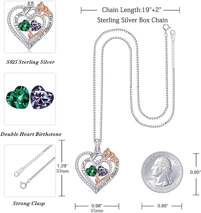 Iefil Christmas Gifts for Wife Women - 925 Sterling Silver Double Birthstone Necklace, Anniversary Birthday Gifts for Women, Jewelry Gift for Wife Girlfriend Mom Her