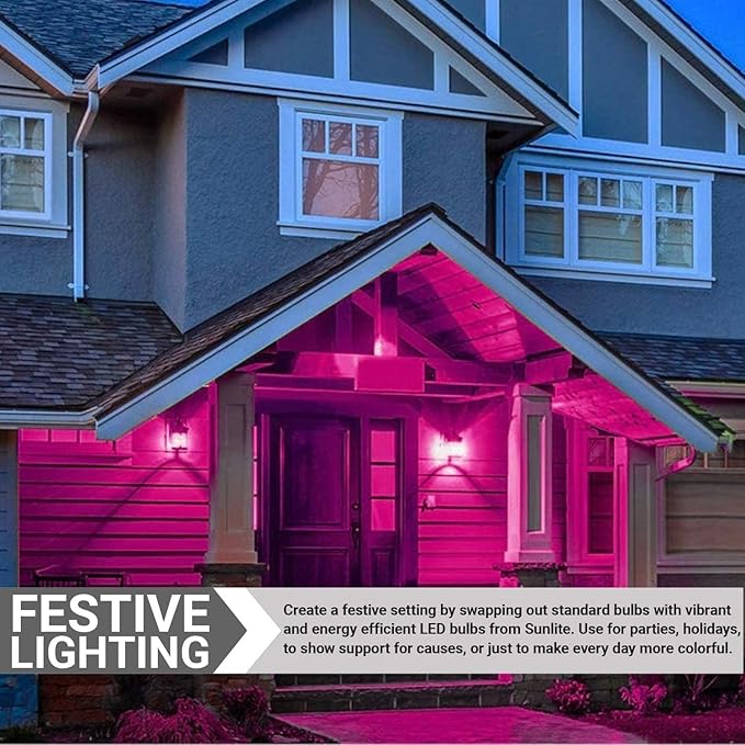 Sunlite 40453 LED A19 Colored Light Bulb, 3 Watts (25w Equivalent), E26 Medium Base, Non-Dimmable, UL Listed, Party Decoration, Holiday Lighting, 3 Count, Pink