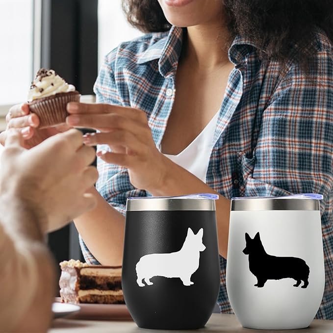 Lifecapido Corgi Gifts for Corgi Lovers, Silhouette Insulated Wine Tumbler Set of 2, Unique Dog Lovers Gifts for Women Dog Mom Dad