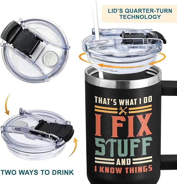 Christmas, Father Day Gifts For Dad, Men - Dad Gifts From Daughter, Son - I Fix Stuff Gift - 40 oz Tumbler with Handle, Lid and Straw Insulated