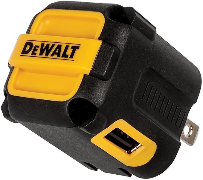DEWALT Heavy Duty NeverBlock USB Charger, Angled Dual Port 12W Wall Charger Adapter, Foldable Plug, Charging Box Brick, Cube for iPhone 17 16 15 14 13 Pro Max, Galaxy S22 S21 Note 20, HTC, Moto, LG