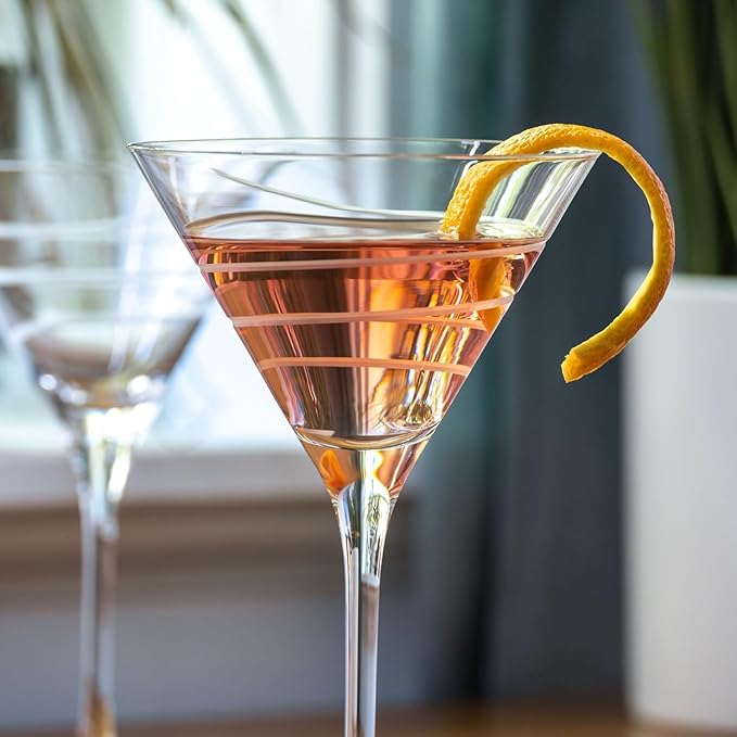 Rolf Glass Twist Martini Glass | 10oz Cocktail Glasses | Lead-Free and Diamond Engraved | Made in the USA | Contemporary, Modern Spiral Design | Set of 2