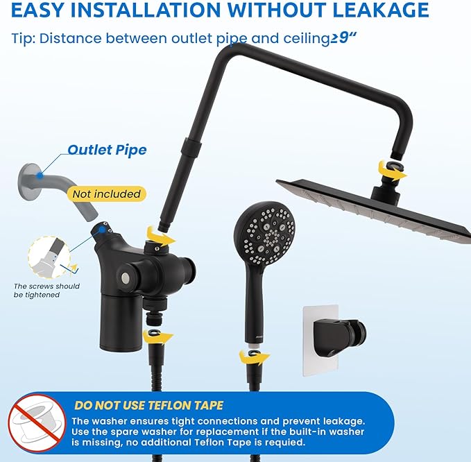 Ryamen Upgraded Dual Shower Heads Combo, 10 inch Filtered Shower Head with Handheld, 3-Way Rain Shower Head with Filters, 7 Settings Handheld Spray, High Pressure, Height Adjustable (Black)