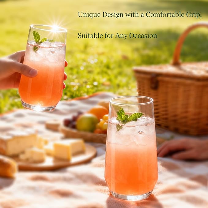 Drinking Glasses Set of 6, 16.4oz Highball Glasses, Crystal Clear Tall Water Glasses, Glass Cups for Cocktail, Juice, Iced Tea, Mojito and Smoothies, Clear Glassware Set, Christmas Gifts