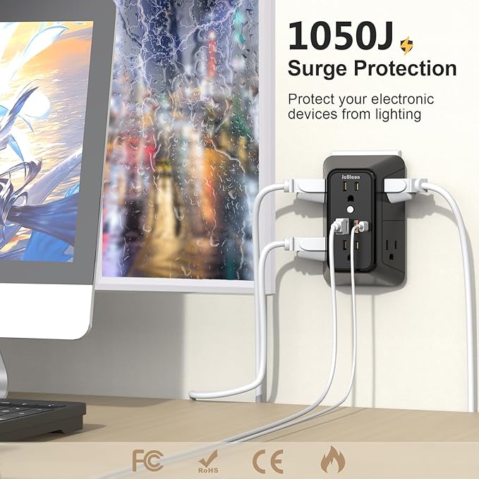 2 Pack Multi Plug Wall Outlet Extender Surge Protector 6 AC Outlet Splitter with 4 USB Ports(2 USB C) Wall Charger 1050J Power Strip 125V/15A, 1875W for Home, Office, Travel Dorm Room Essentials