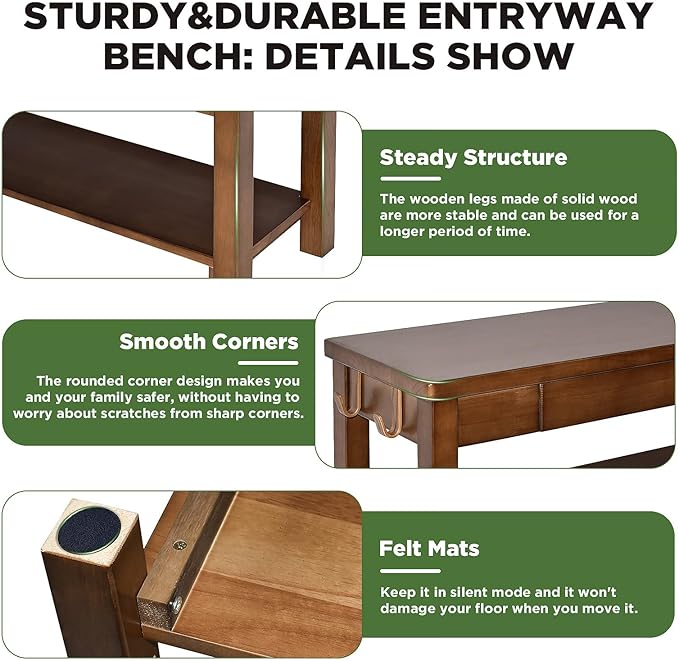 Shoe Storage Bench Wood Entryway: Shoe Rack Bench with Drawer 3-Tiers Height Adjustable,Rustic Wooden Organizer for Front Door Entrance Hallway Living Room,Mudrooms (Walnut 2-Tiers, 31.5")
