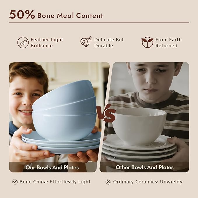 KINGSTONE Bone China Dinnerware Sets, 18-Piece Dinnerware Set for 6, Lightweight Durable, Dishwasher Safe, Tableware for Daily Use with Elegant Design, Blue