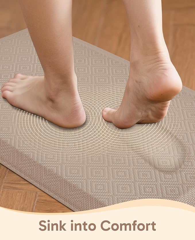 Ophanie Kitchen Mats for Floor, 3/4 inch Thick, 20x32 Anti Fatigue Christmas Cushioned Mat, Kitchen Rug, Waterproof, Comfort Ergonomic Standing Mat for Office, Home, Sink, Beige Non-Slip Ridged Bottom