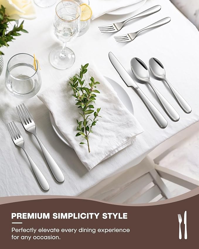 Silverware Set, 40PCS Premium Stainless Steel Flatware Set Service for 8 with Spoon Fork Knife Utensil Set for Dairy Kitchen Use Dinning Cutlery Tableware Set Mirror Polished, Dishwasher Safe