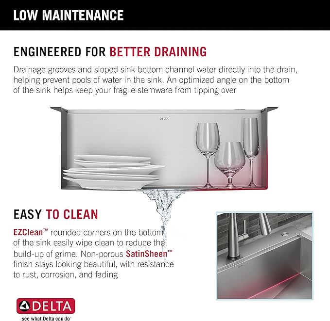 DELTA FAUCET Rivet 25-Inch Workstation Kitchen Sink Drop-In Top Mount 16 Gauge Stainless Steel Single Bowl with WorkFlow Ledge and Chef’s Kit of 5 Accessories, 95A931-25S-SS