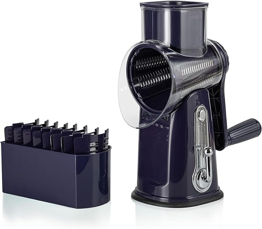5-in-1 Rotary Cheese Grater with Handle – Stainless Steel Blades, Vegetable Slicer & Shredder, Nut Grinder, Carrot & Cabbage Grater, Easy-to-Clean Kitchen Tool (Purple)