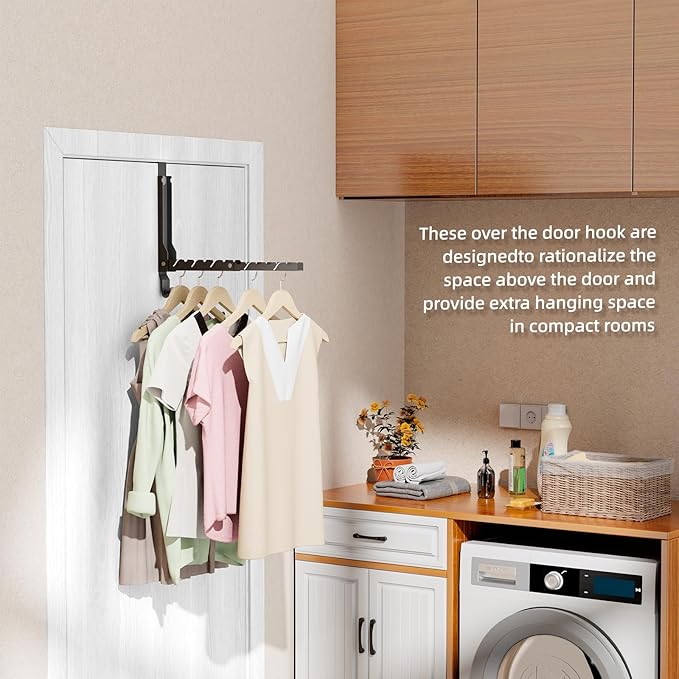 BAKON Over The Door Hangers, Over Door Hooks for Hanging, Small Space Dual Folding Portable Over Door Clothes Hanger for Clothes, Hats, Bags and Towels (1Pack,Black(Update))