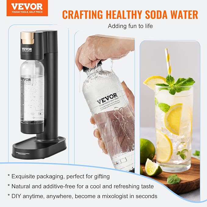 VEVOR Sparkling Water Maker, Soda Maker Machine for Home, Soda Maker with BPA-free 1L PET Bottle, CO2 Cylinder(Not Contain CO2 GAS), Compatible with Mainstream Screw-in 60L CO2 Cylinder