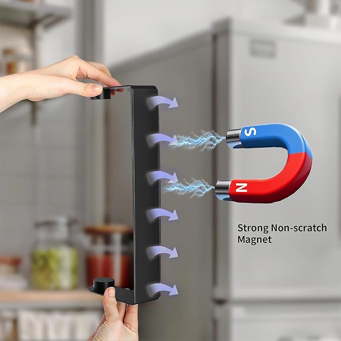 Kitchen Storage Set Without Drilling - Ultra-Strong Magnetic Kitchen Storage Hooks & Magnetic Paper Towel Holder & Magnet Tumbler Lid Organizer, Kitchen Utensil Hanger