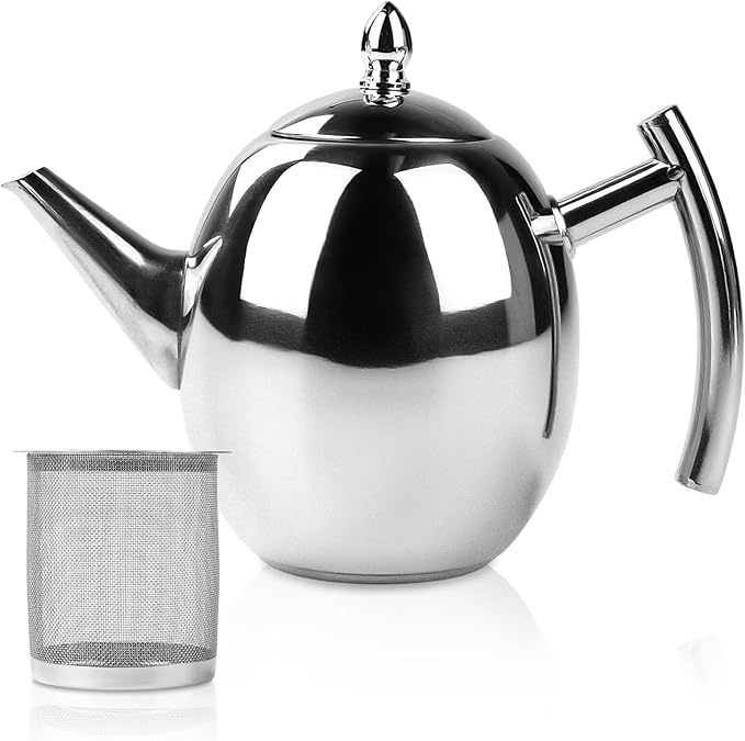 Jadeshay Tea Kettle, 1L Large Stainless Steel Teapot Coffee Pot with Removable Filter for Home, Hotel, Cafe, Bar, Restaurant