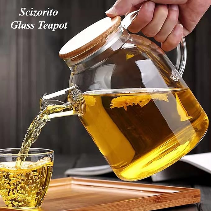 Glass Teapot Stove Safe, with Removable Filter Infuser, Suit for Loose Leaf Tea and Flowering Tea (60.8oz)