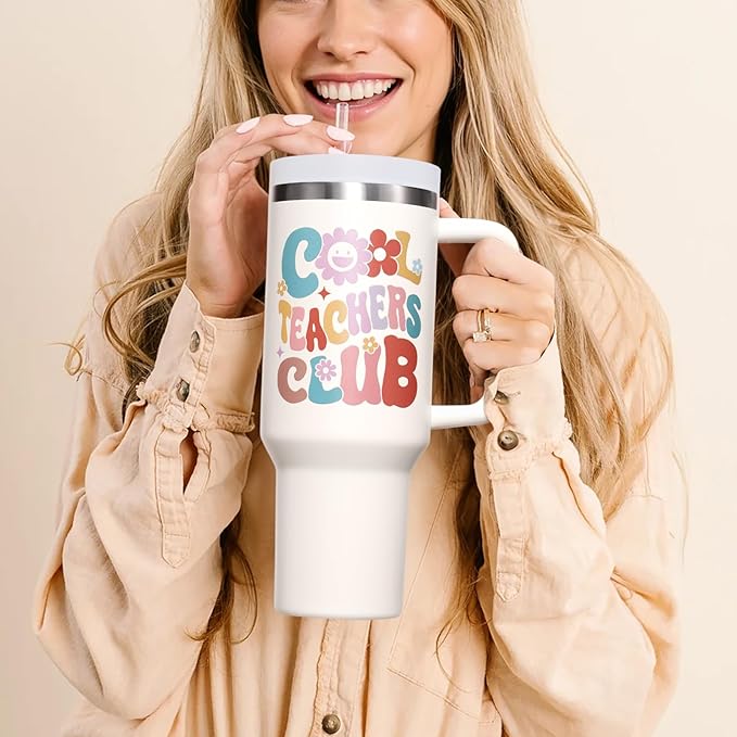 Teacher Gifts for Women, Christmas Appreciation Gift for Teachers, 40 OZ Tumbler Best Teacher Gifts from Student, Cool Teachers Club Insulated Cup Unique Graduation Thank You Retirement Birthday Gift