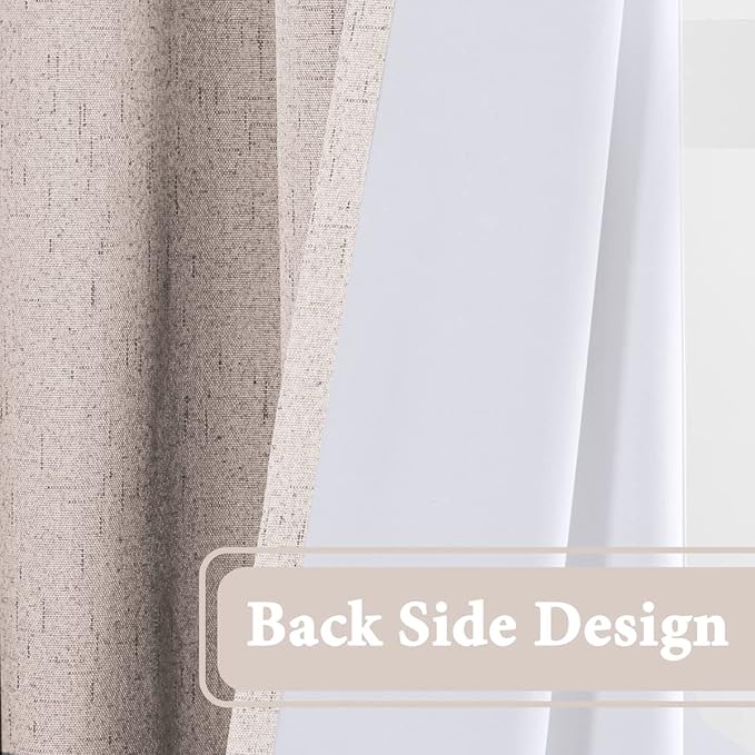 H.VERSAILTEX 100% Blackout Curtain for Bedroom 84 Inches Long Grommet Linen Face Full Light Blocking Curtain Drape for Living Room Thermal Insulated Linen Look Curtain 1 Panel, 52" W x 84" L, Natural