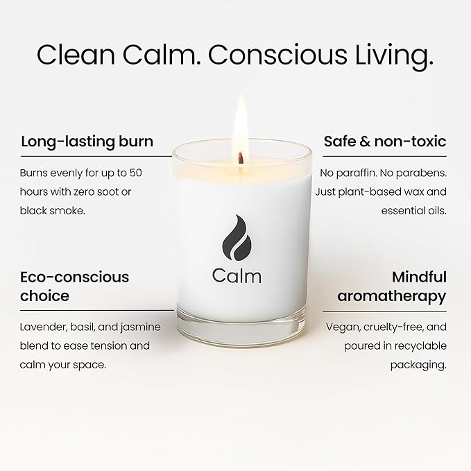 Natur IX Calming Soy Scented Candles for Women | Non Toxic Soy Candles for Home, Birthday, Christmas Gifts & Aromatherapy | Organic Essential Oil, 50 H Burning | Lavender, Basil & Jasmine, 8.5 oz