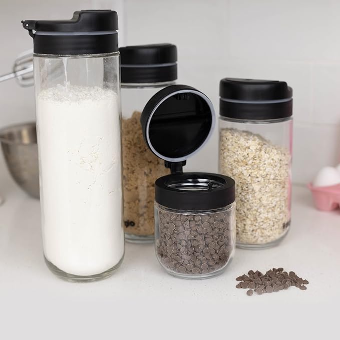 Premium Borosilicate Glass Food Storage Containers with Innovative Press & Release Lid with Airtight Silicone Seal,Sugar or Flour Container,Big and Small Food Jar for Pantry
