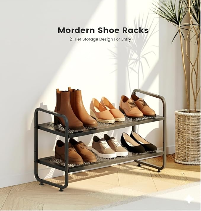 Shoe Rack,Expandable Shoe Organizer for Entry,Closet,2-Levels Adjustable Metal Shoe Shelf Storage, 2 Tier Metal Shoe Shelf, Perfect for Small Entryway, Garage, entryway, Closet,Black