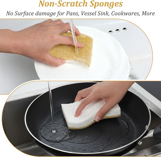 36PCS Natural Kitchen Sponges, Compostable Cellulose Scrubber Sponge, Eco Friendly Coconut Scrubber Dish Sponges for Pots Pans Cleaning, Household Cleaning Sponge for Dishes