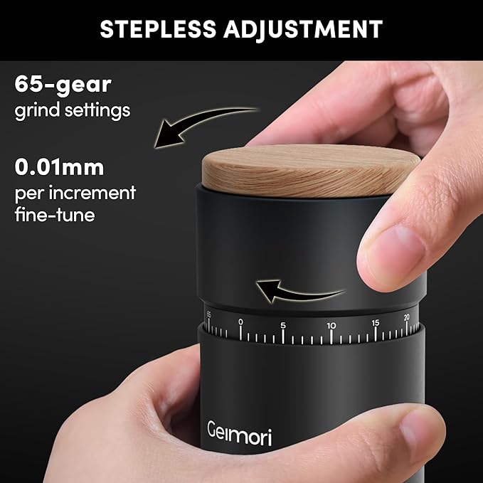 Burr Coffee Grinder,Wirsh Portable Electric Grinder Geimori T38 Plus,Espresso Grinder with Conical Burr,Stepless Grind Settings from Fine to Coarse for Espresso,Drip,French Press,Home&Travel Use