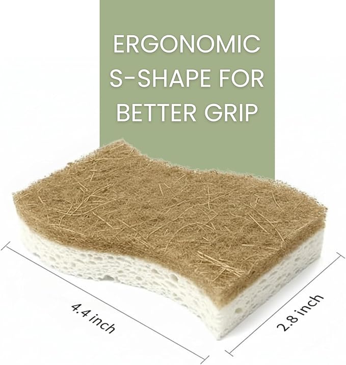VIREO 12 Pack Eco Sponges – Natural Biodegradable Cellulose & Coconut Fiber Kitchen Scrubbers – Compostable, Odor-Free, Non-Scratch, Zero Waste Sponges for Dishwashing & Cleaning