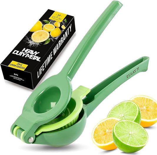 Zulay Kitchen Metal 2-in-1 Lemon Squeezer - Sturdy Max Extraction Hand Juicer Lemon Squeezer Gets Every Last Drop - Easy to Clean Manual Citrus Juicer - Easy-Use Lemon Juicer Squeezer - Green/Lime