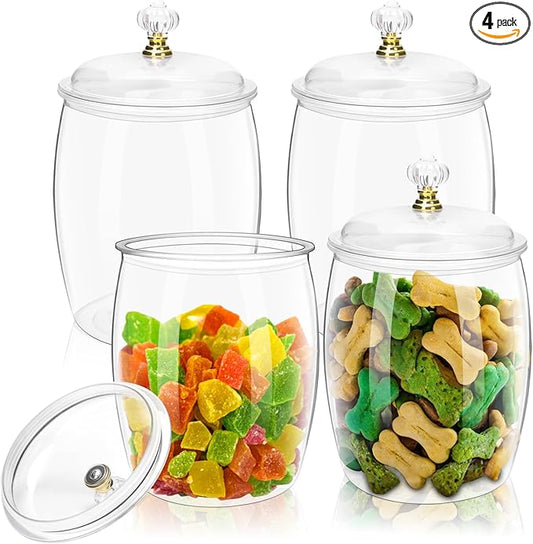4 Pack 64 Oz Plastic Candy Jar with Lids, Airtight Clear Cookie Storage Containers, Leakproof Apothecary Style Kitchen Organization for Home, Wedding, Pantry & Bathroom Decor