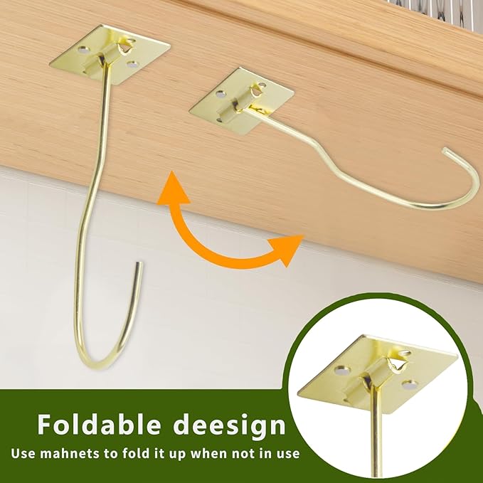 Self-Adhesive Banana Hooks, Foldable Magnetic Hanger Under Cabinet, Sturdy Metal Banana Holder for Kitchen, Space-Saving Design to Keep Bananas Fresh 3 Pieces Gold