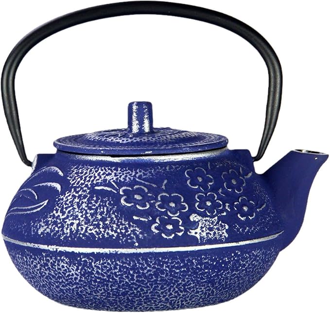 27oz Small Cast Iron Teapot, SECHUDO Blue Tea Kettle for Stovetop Safe, Japanese Style Tea Pot with Stainless Steel Infuser for Loose Leaf(800ML)