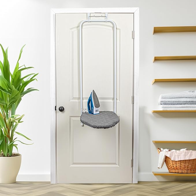 Household Essentials Over The Door Ironing Board, Perfect for Dorms or Small Spaces, White