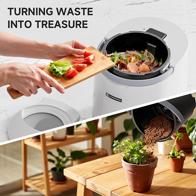 AMZCHEF Electric Composter for Kitchen, 4L Countertop Compost Bin Machine - Fast 4-Hour Food Waste to Fertilizer, Odorless Auto-Cleaning Quiet Eco-Friendly Home Composting for Indoor Use