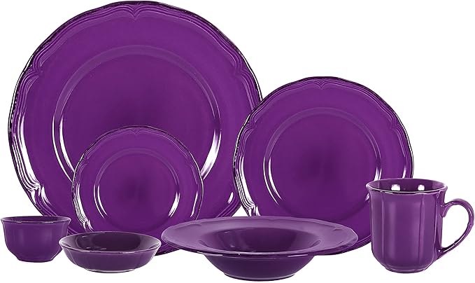 56pc Dinnerware Set, Plate and Bowl Set, Stoneware Dishes Set for 8, Microwave and Dishwahser Safe, Scratch Resistant, French Countryside Speckled Antique Purple