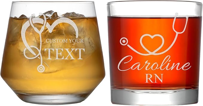Custom Engraved Whiskey Glass - Personalized Nurse Gifts, Graduation Gift for Nurses Week Retirement Graduation Appreciation Present for School Nursing Student RN Practitioner