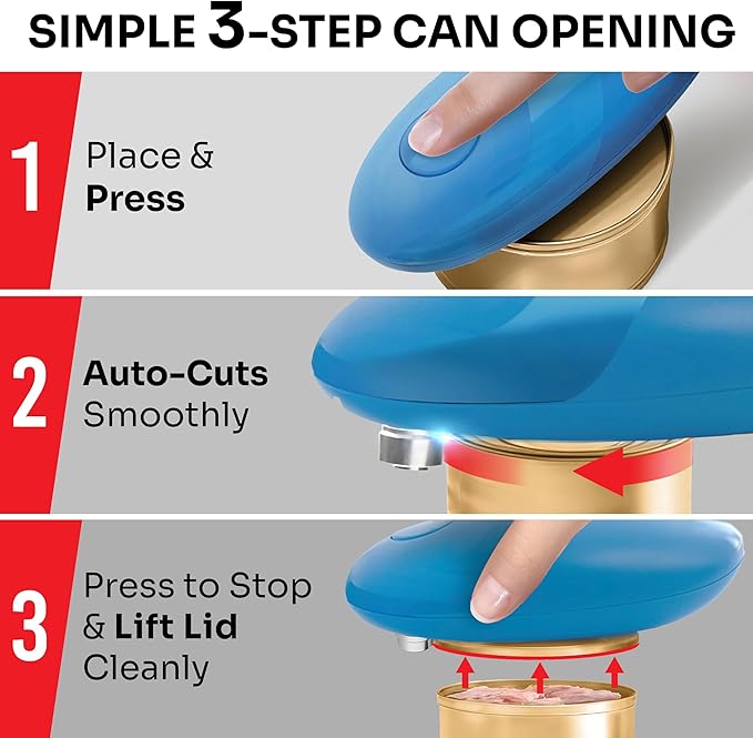 MUELLER HOME SmoothEdge Auto Electric Can Opener – Battery‑Operated One‑Touch w Magnet Lid Lifter, Smooth‑Edge Cut Technology – Portable Hands‑Free Automatic Can Opener for Seniors & Arthritis, Blue
