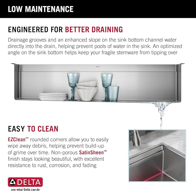 DELTA FAUCET Lorelai 45-inch Workstation Kitchen Sink Undermount 16 Gauge Stainless Steel Single Bowl with 2-Tier WorkFlow Ledge and Chef’s Kit of 11 Accessories, 95BA132-45S-SS