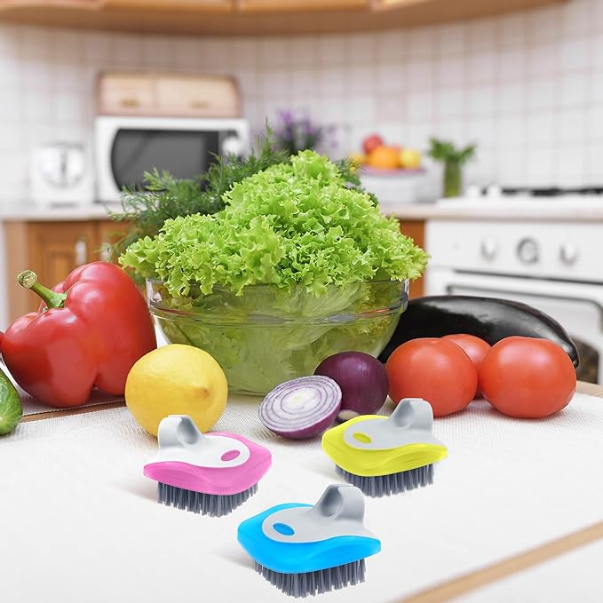 Aodaer 4 Pieces Vegetable Brush Potato Scrubber Brush Silicone Hard and Soft Side Fruit Cleaning Tools for Delicate or Tough-Skinned Vegetables
