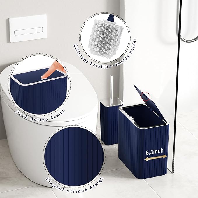 Bathroom Accessory Set - Bathroom Set, 12PC Bathroom Accessories Set, Blue Bathroom Accessories Set, Mini Trash Can, Toilet Brush, Trash Can & Soap Dispenser