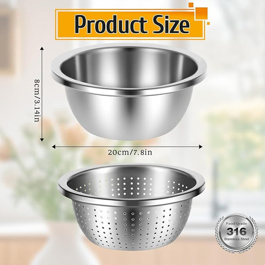 304 Stainless Steel Colander 5 Quart Large Capacity with Mixing Bowl, Large Bowl for Kitchen, Rice Strainer for Fruit Vegetable Washing, Pasta Straining and Food Mixing