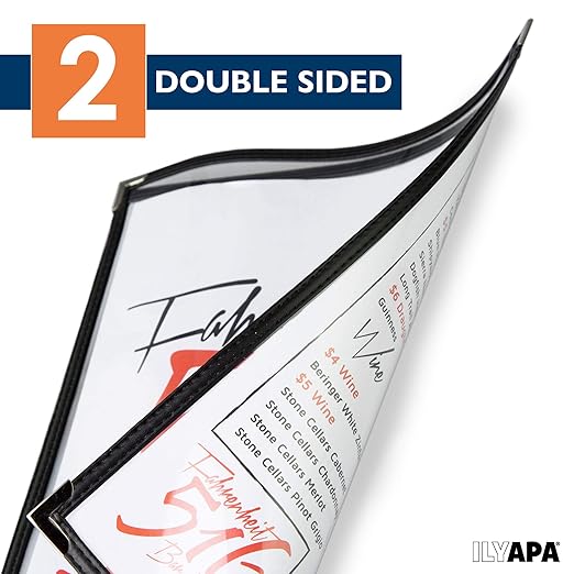Ilyapa 30 Pack of Restaurant Menu Covers 8.5 x 11 - Single Page Cover, 2 View Sleeves - Restaurant Plastic Menu Holder - Fits 8.5 x 11 Inch Paper